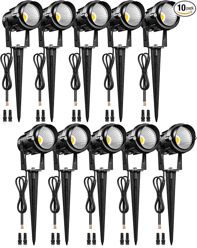 6W 700LM Low Voltage Landscape Lighting, 12V AC/DC 3000K Warm White LED Low Voltage Landscape Lights, IP65 Waterproof Outdoor Spotlights with Connectors for Garden Tree Yard 10Pack W01SLP1006