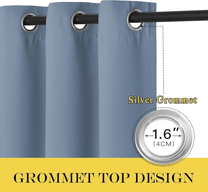 NICETOWN Blackout Curtains 63 inches Long for Living Room Bedroom, Grommet Thermal Insulated Room Divider Drape Window Treatment for Sliding Patio Door, W100 x L63, 1 Panel, Stone Blue