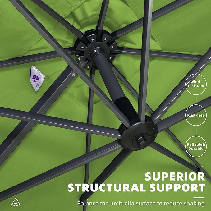 PURPLE LEAF 9' X 11.5' Patio Umbrella Outdoor Cantilever Rectangle Umbrella Aluminum Offset Umbrella with 360-degree Rotation for Garden Deck Pool Patio Apple Green