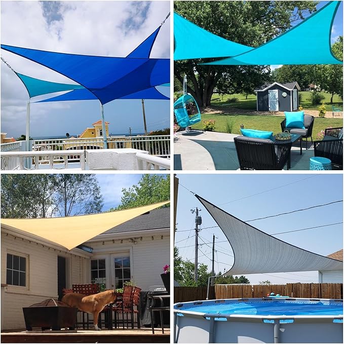 Patio Paradise 26' x 26' x 26' Sun Shade Sail Triangle Canopy Shade Cloth Fabric Sunlight Block Patio Pergola Cover HDPE Deck Awning for Outdoor Backyard Roof Shading, Sand