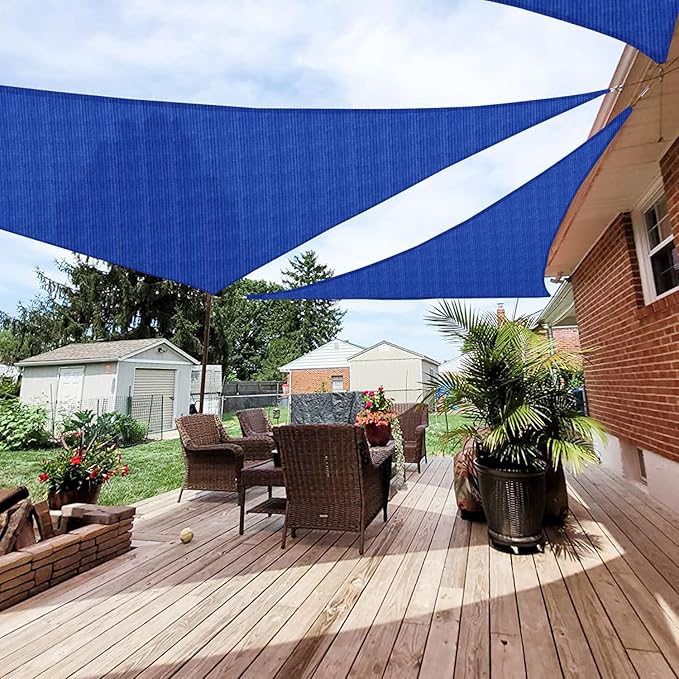 Patio Paradise 8' x 8' x 8' Sun Shade Sail Triangle Canopy Shade Cloth Fabric Sunlight Block Patio Pergola Cover HDPE Deck Awning for Outdoor Backyard Roof Shading, Blue