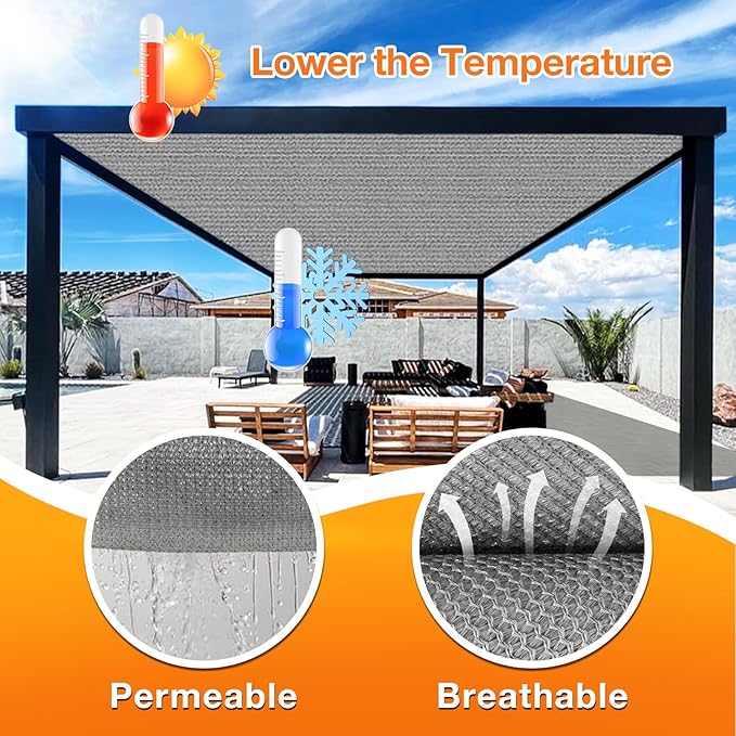 Artpuch Outdoor Pergola Shade Cover 6x6 FT Sun Shade Cloth with Grommets Light Grey 90% UV Protection Canopy Patio Privacy Screen (Customized Available)