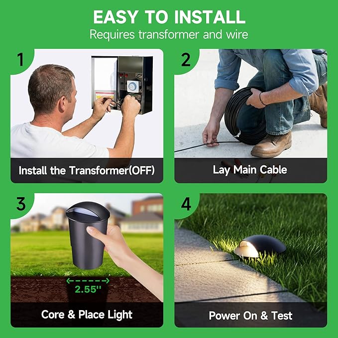 Low Voltage LED Well Landscape Lights - 12V Outdoor IP67 Ground Light, 5 Color Temperature Selectable In-Ground Light, ORB Aluminum for Path Backyard House 3W 170LM 8 Pack