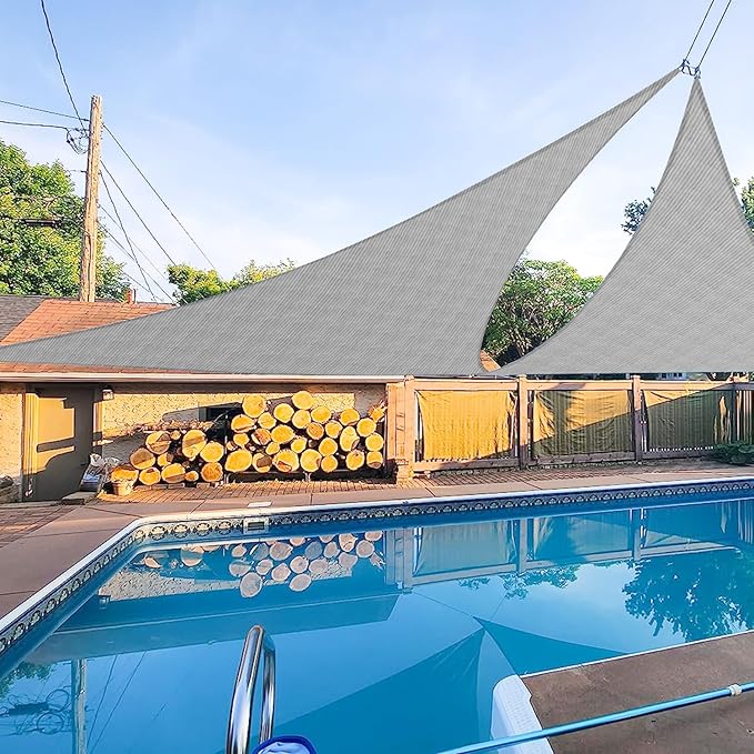 E&K Sunrise 19' x 19' x 19' Sun Shade Sail Triangle Canopy Shade Cover UV Block for Patio Backyard Garden Outdoor (Light Gray)