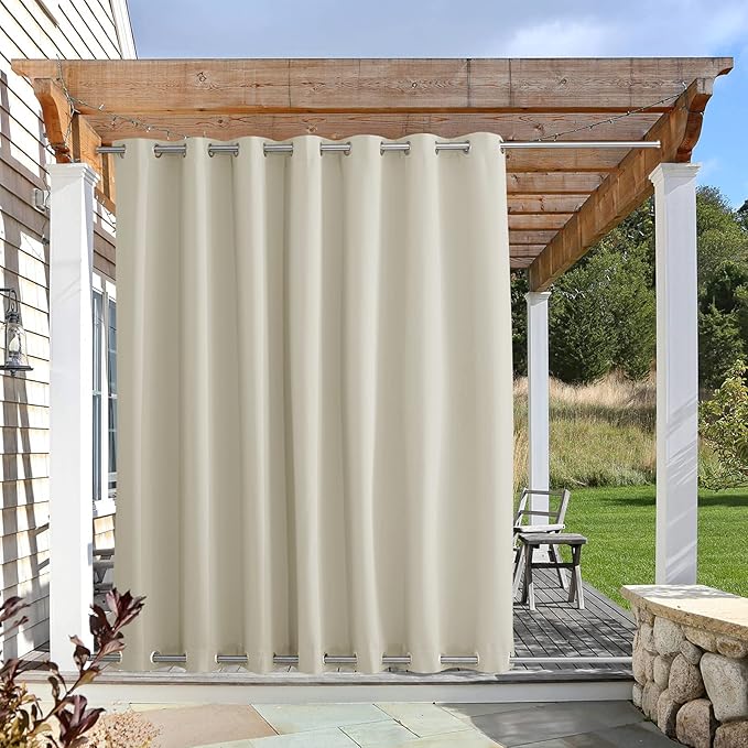NICETOWN Weighted Outdoor Curtain for Patio Waterproof, Rustproof Grommet Top and Bottom Outdoor Divider Windproof Thermal Insulated Drape for Balcony/Cabana, Beige, 1 Panel, W100 x L108