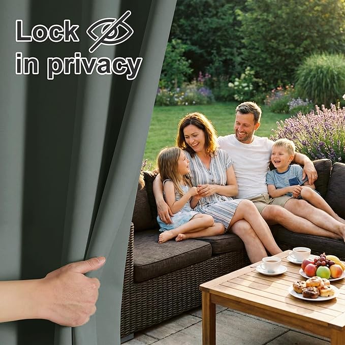 RYB HOME Outdoor Curtains for Patio Waterproof Block Sunlight Thermal Insulated Privacy Assured Thick Outside Curtains for Deck, Balcony, Pool, W52 x L63, Dark Green, 1 Panel