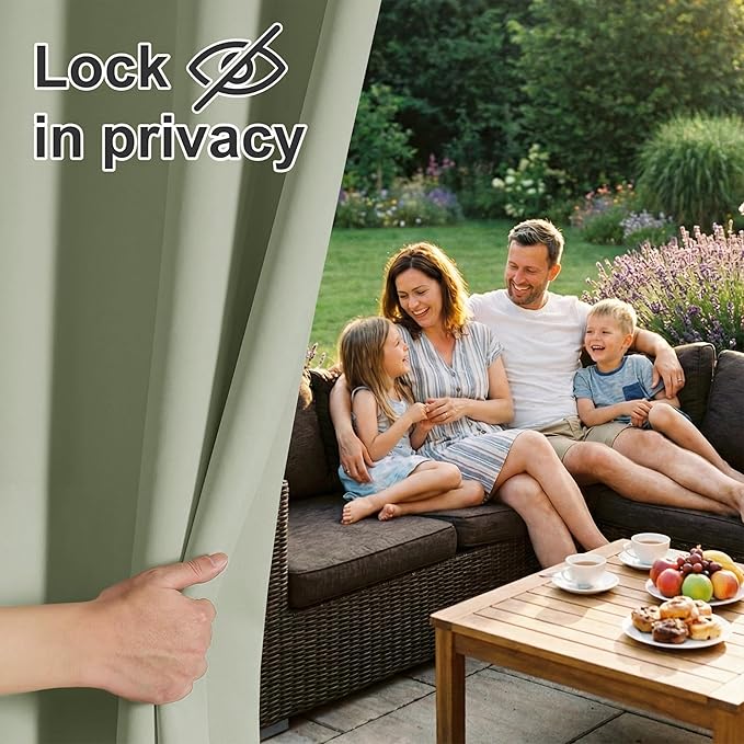 RYB HOME Extra Wide Outdoor Curtains for Patio Waterproof Heavy Duty Thermal Insulated in Summer Full Coverage Privacy for Gazebo, Cabana & Pergola, W100 x L90, Sage Green, 1 Panel