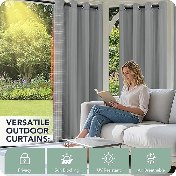 Gazebo Curtains Outdoor Waterproof 6 Panels - Windproof, Privacy, Weatherproof Outside Drapes for Patio Pergola Porch, Grommet Top and Tab Bottom Drape, 54x95 Inch, Grey