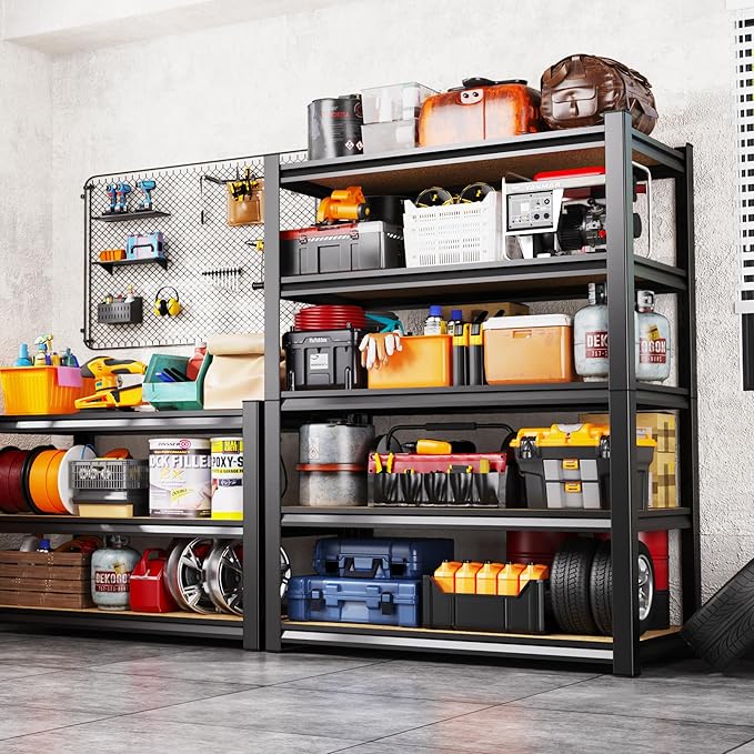 AOAORRG Set of 5 Garage Shelving Heavy Duty Storage Shelves, Metal Adjustable Shelving Unit, Utility Garage Organizer Shelf for Basement, Pantry, Kitchen, Warehouse, 45.6" Wx19.7 Dx78 H