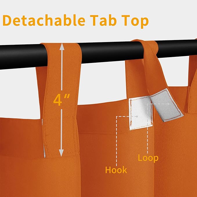 Easy-Going Outdoor Patio Curtains Detachable Tab Top Windproof Weatherproof Curtain for Cabana, Porch, Pergola and Gazebo, Tab Bottom Drape, 2 Panels, 54W x 120L inch, Orange