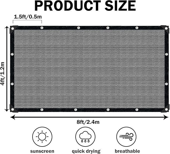 Grey Sun Shade Cloth,Pergola Shade Cover with Reinforced Grommets,90% Shade Fabric Fence Privacy Screen Balcony,Pergola Shade Cover Canopy Garden Carport Porch Deck Patio Shade Cover,4x8FT