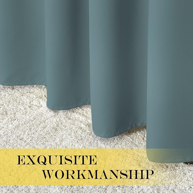 NICETOWN Blackout Drapery Curtain Panel 90 inches Long - Window Treatment Thermal Insulated Grommet Blackout Curtain/Drape for Bedroom Living Room (Greyish Blue, 1 Panel, 46 by 90 inches)