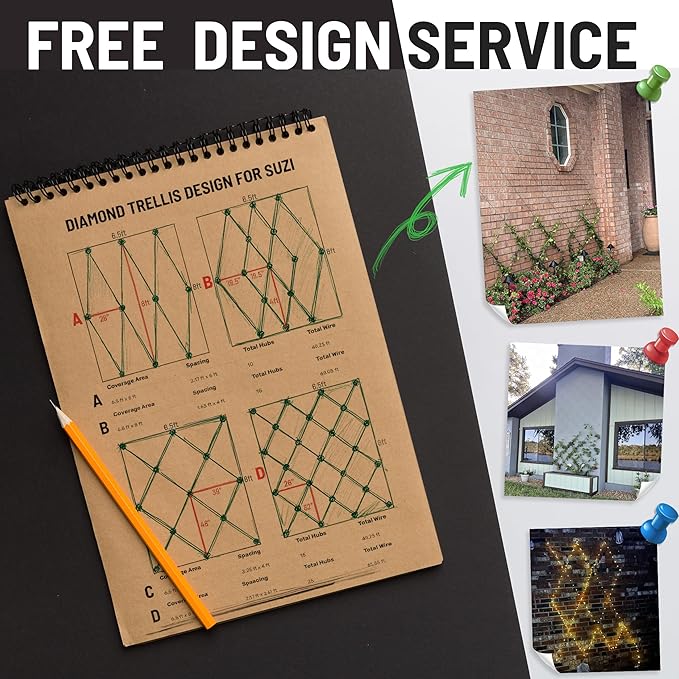 Wire Trellis for Climbing Plants Outdoor, 30-Set Wall Wire Trellis Kit with 1/8in x 150ft Stainless Steel Cable, T316 Espalier System for Fence and Garden DIY Projects