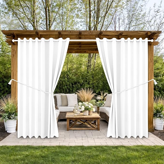 Waterproof Outdoor Curtain W105 x L108 - Grommet Top Sunlight Blocking Window Treatment Drapes Blackout Curtains for Home Bedroom Living Room Outdoor Patio Porch Pergola Cabana Gazebo (2 Panels)
