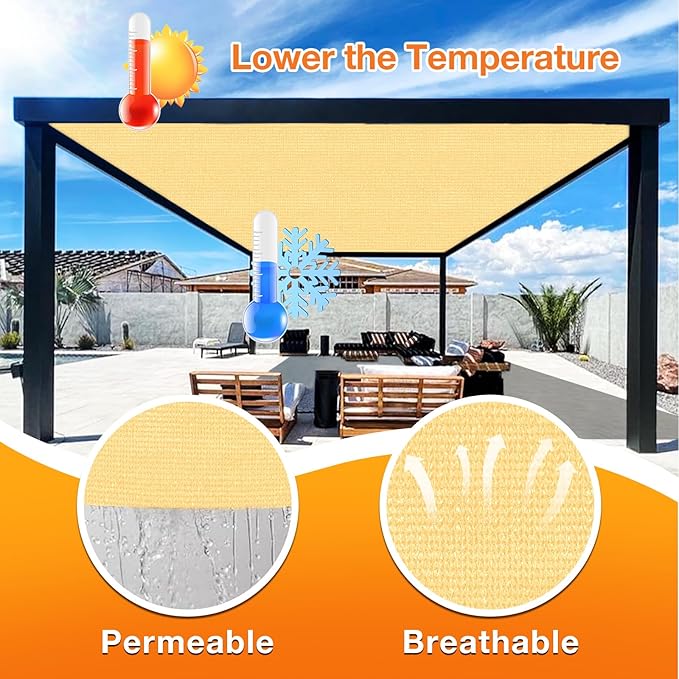 Artpuch Outdoor Pergola Shade Cover 19x21 FT Sun Shade Cloth with Grommets Sand 90% UV Protection Canopy Patio Privacy Screen (Customized Available)
