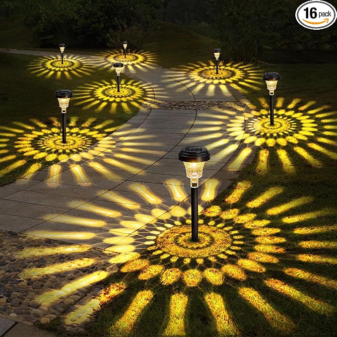 ROOR Ultra Bright Solar Pathway Lights 16 Pack, Outdoor Solar Yard Lights, Warm White, IP67 Waterproof