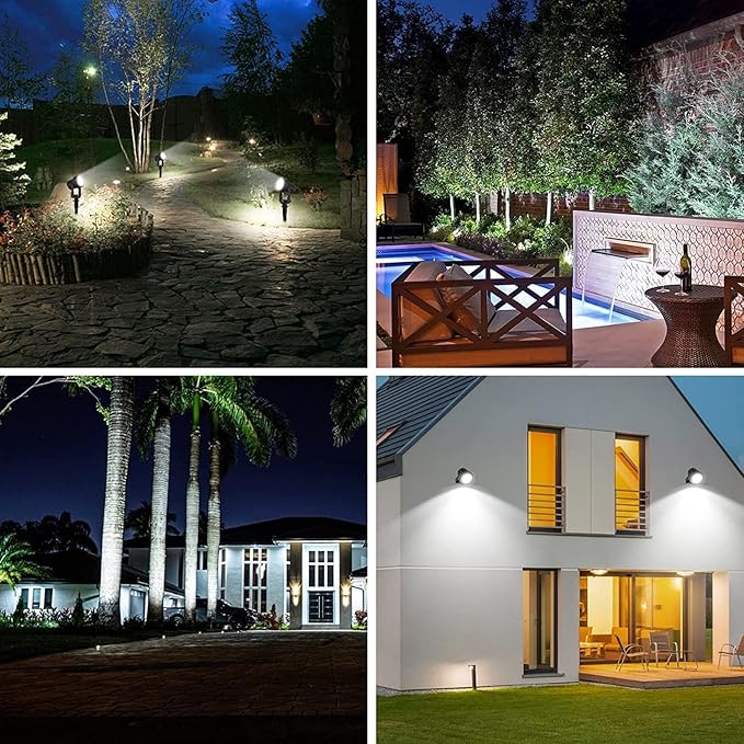 T-SUNUS Christmas Solar Garden Spotlight White Outdoor, 4-in-1 Spot Lights 6000K IP65 Waterproof 9.8ft Cable 5W Separated Panel, Auto On/Off Spotlights for Tree Yard Driveway Pathway Pond Halloween