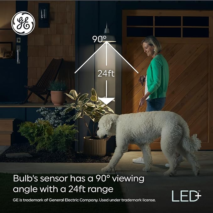GE LED+ Motion Sensor LED Light Bulbs, 12W, Outdoor Security Lights, A21, Warm White (2 Count)(Pack of 4)