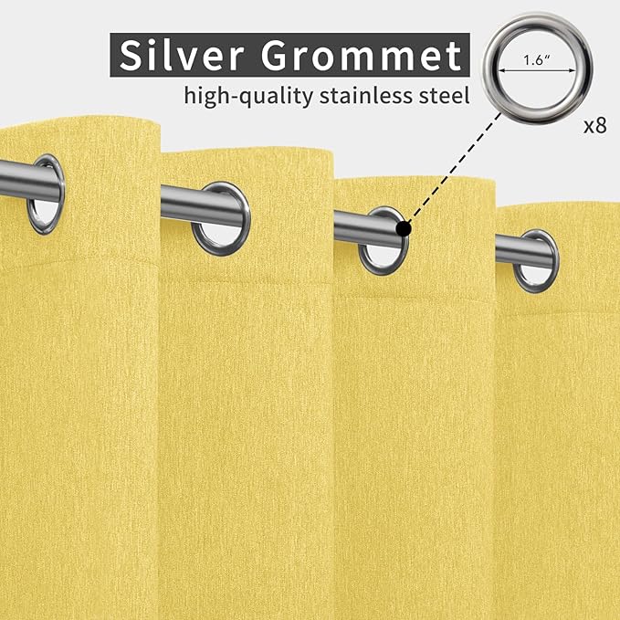 Easy-Going Linen Look Outdoor Curtains Waterproof Windproof Porch Curtains, Soft Thicken Outdoor Privacy Curtains for Patio, Gazebo, Grommet Top and Tab Bottom Drape, 1 Panel, 54x108 inch, Yellow