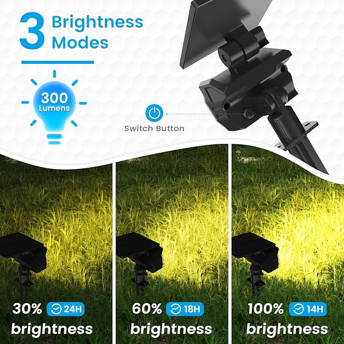 VOLISUN Solar Spotlight Outdoor, IP67 Waterproof Solar Landscape Spot Lights，Uplights for Yard Garden Pathway - 6 Pack Warm White 27 LED 3 Lighting Modes