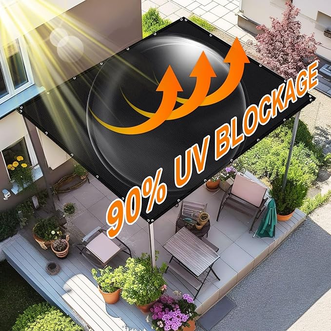 Artpuch 90% Sun Shade Cloth, 10 x 20 FT Pergola Shade Cover Canopy with Grommets, Sun Screen Fabric Tarp for Patio, Outdoor, Garden, Backyard, Black