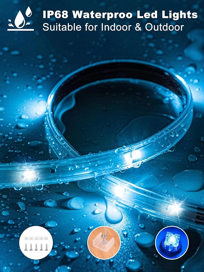 300ft Outdoor Led Strip Lights Waterproof, Ip68 Outside Led Light Strip Waterproof with Remote and App Control, Exterior Led Rope Lights Music Syne RGB Strip Lights for House Decor (2*150ft)