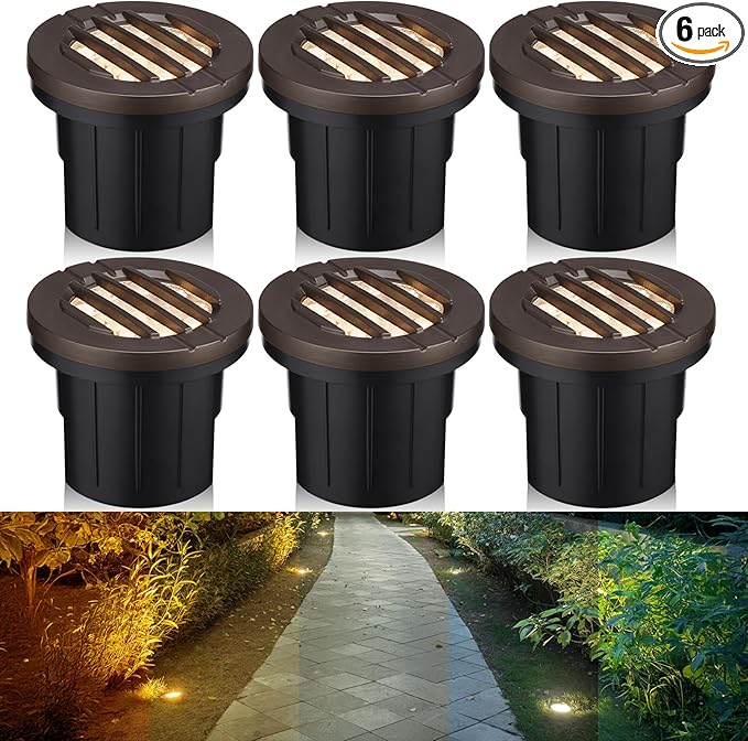 LEONLITE Dia. 4 Inch Well Lights Landscape LED In Ground, Grated Top, 5 Color Temperature Selectable, 12-24V AC/DC CRI90 Low Voltage Garden Landscaping, Oil Rubbed Bronze Aluminum Housing, Pack of 6
