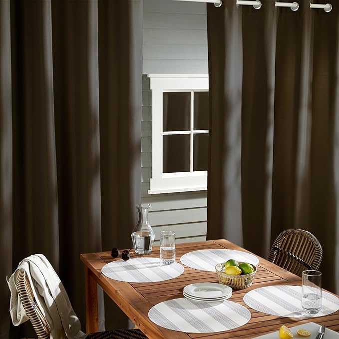 TOWN & COUNTRY BASICS Cabana Solid Heavyweight Indoor Outdoor Curtains, Light Filtering Opacity with Grommet Top, Water Repellent, 2-Pack Set, 54"x96", Chocolate