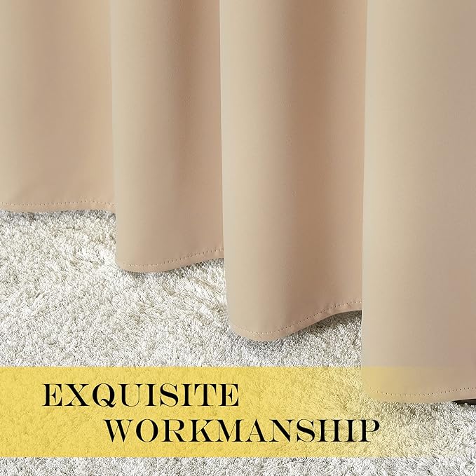 NICETOWN Blackout 102 inch Curtain for Living Room, Grommet Window Treatment Thermal Insulated Solid Sound Reducing Drapes for Bedroom, Biscotti Beige, 1 Panel, W52 x L102