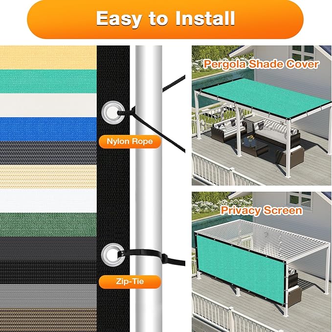 Artpuch Outdoor Pergola Shade Cover 15' X 15' Sun Shade Cloth with Grommets, 90% UV Protection Canopy Patio Privacy Screen (Customized Available) GN107, Turquoise