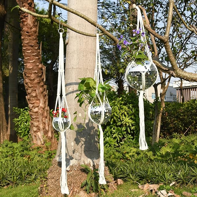 6" Disco Ball Planter, Disco Ball Plant Hanger with Hanging Rope, Hanging Chain, Hook, Circle and Extra Mirror Pieces