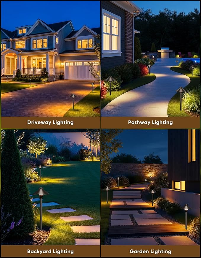 PARTPHONER Low Voltage Landscape Lighting 6-Pack, Aluminum 12V Pathway Lights with G4 Bulbs, Waterproof Stylish Matte Black Color Wired Path Lights with Connectors for Walkway Yard Garden