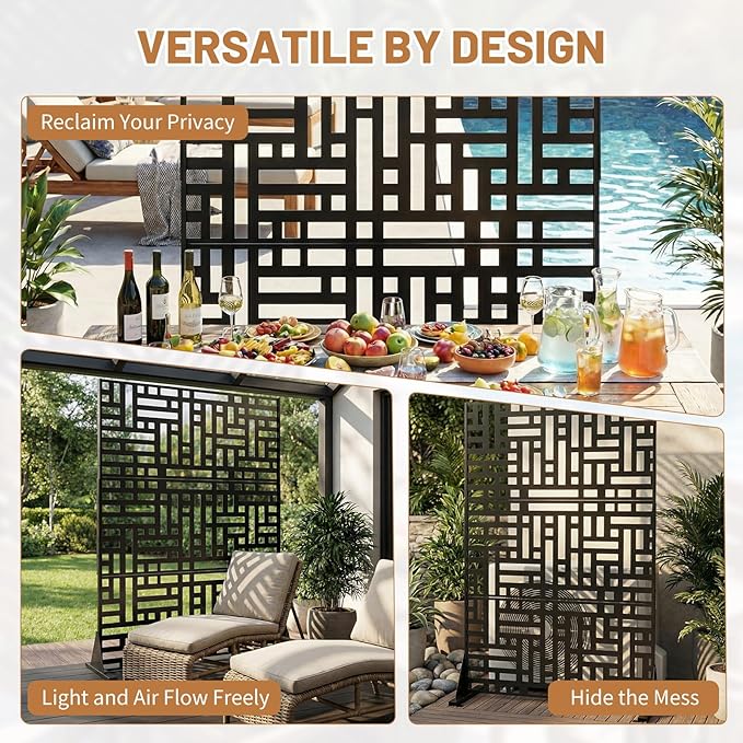 VINGLI Privacy Fence Panels, 72H’’ x 47W’’ Metal Privacy Screen Freestanding, Decorative Privacy Panels for Patio Garden Pool, Outdoor & Indoor (Rectangular)
