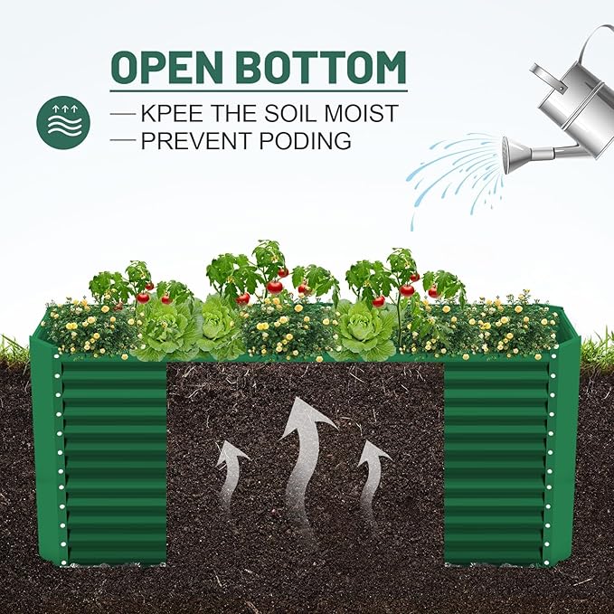 Land Guard 8x4x3ft Rectangular Galvanized Raised Garden Beds, Large-Capacity Metal Planter Box Outdoor, Durable Deep Raised Garden Bed 3ft Tall, Raised Beds for Gardening Vegetables, Forest Green