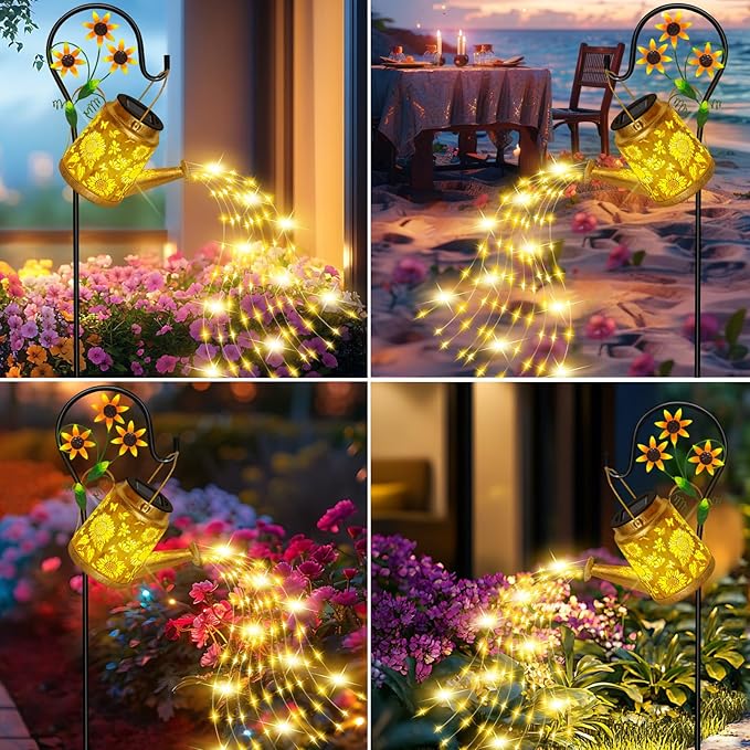 Sunflower Solar Watering Can Lights, Outdoor Waterproof Garden Lanterns with Shepherd Hook, Solar Garden Decor for Yard Outdoor Landscape Pathway, Gift for Women Mom Grandma, 2 Pack