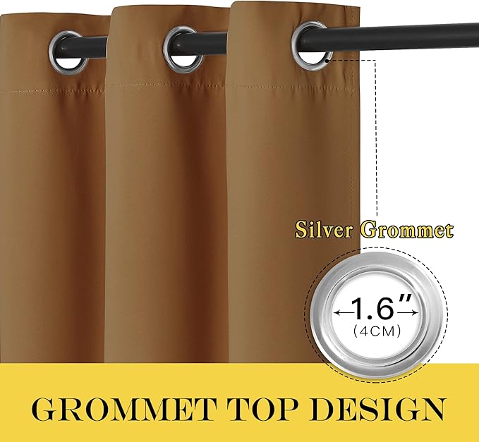 NICETOWN Blackout Short Curtain 63 inches Long for Windows, Thermal Insulated Curtain Grommet Room Darkening Window Treatment for Bedroom/Living Room, 1 Panel, W46 x L63, Gold Brown
