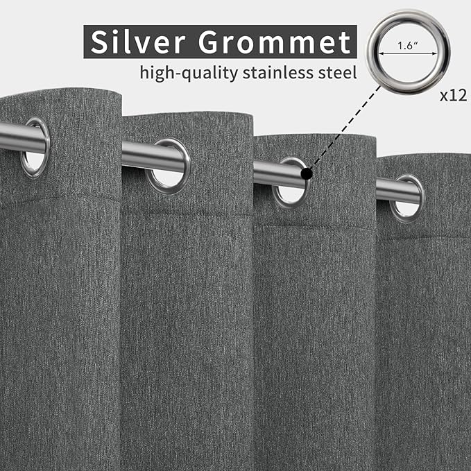 Easy-Going Linen Look Outdoor Curtains Waterproof Windproof Porch Curtains, Soft Thicken Outdoor Privacy Curtains for Patio, Gazebo, Grommet Top and Tab Bottom Drape, 1 Panel, 110x108 inch, Dark Grey