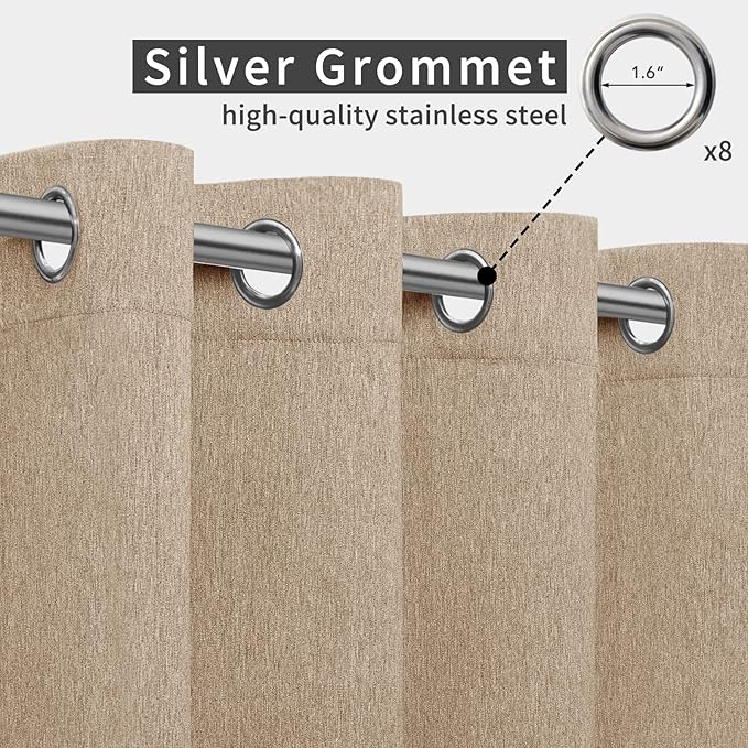 Easy-Going Linen Look Outdoor Curtains Waterproof Windproof Porch Curtains, Soft Thicken Outdoor Privacy Curtains for Patio, Gazebo, Grommet Top and Tab Bottom Drape, 1 Panel, 54x108 inch, Beige