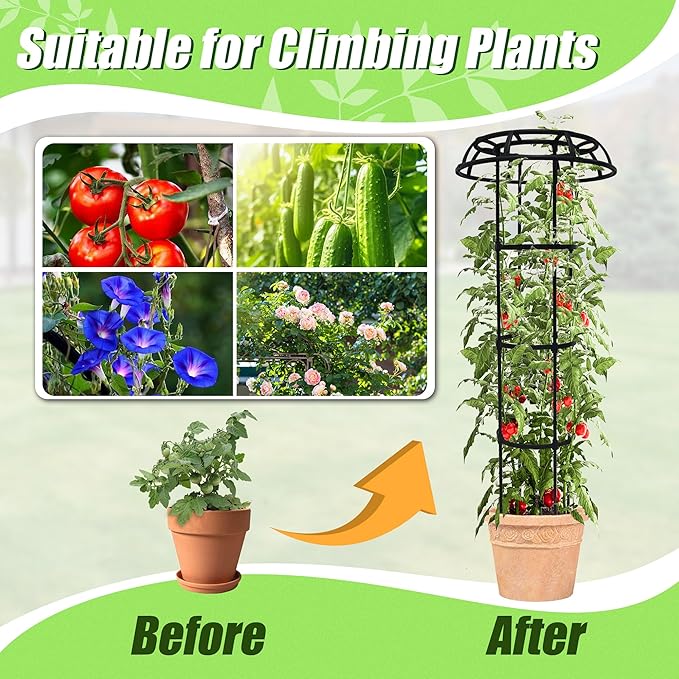 Garden Trellis for Climbing Plants Outdoor, 53 Inch Mushroom Top Trellis for Climbing Plants, Plant Trellis Support for Potted Plants Climbing Vine Rose Clematis Vegetable Trellis, 2 Pack