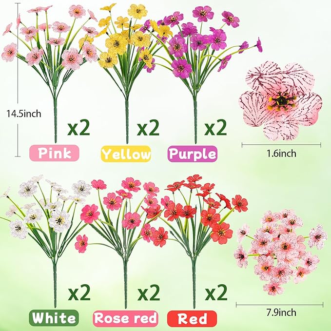 MACTING 12 Bundles Artificial Spring Flowers for Outdoors UV Resistant Fake Flowers Faux Plastic Plants No Fade for Planters Window Patio Porch Yard Garden Indoor Outdoor Decorations(Mix Color-1)