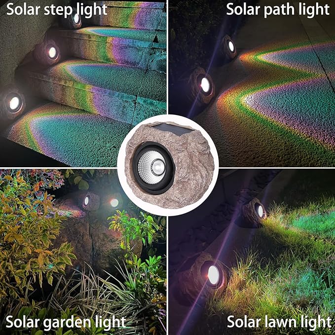 Solar Rock Lights Outdoor Waterproof, 4 Pack LED Colored Garden Rock Solar Light, Stone Statue Bright Solar Spot Light for Path, Yard, Patio, Lawn, Porch, Yard Decor.