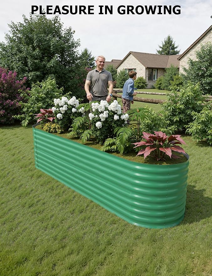 2 Pcs Raised Garden Beds Outdoor 8x2x2 ft - Galvanized Steel Planter Box for Vegetables, Flowers, Rust-Resistant Garden Box, Easy Assembly Raised Beds, Durable Planters for Outdoor Plants, Green