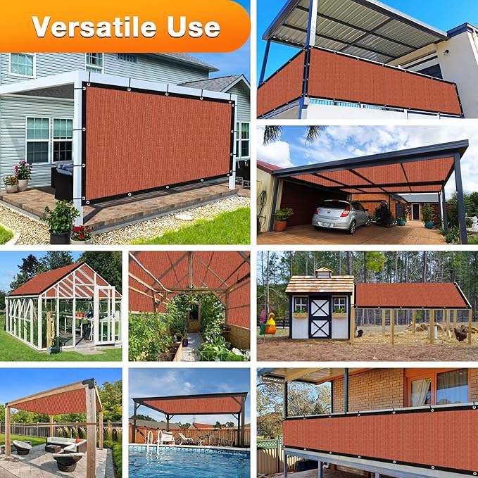 Artpuch 90% Sun Shade Cloth, 7 x 11 FT Pergola Shade Cover Canopy with Grommets, Sun Screen Fabric Tarp for Patio, Outdoor, Garden, Backyard, Rust Red