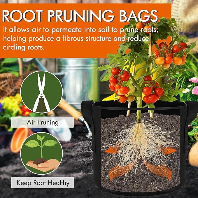 Gardzen 6-Pack 5 Gallon Grow Bags, Aeration Fabric Pots with Handles, Heavy Duty Cloth Pots for Plants