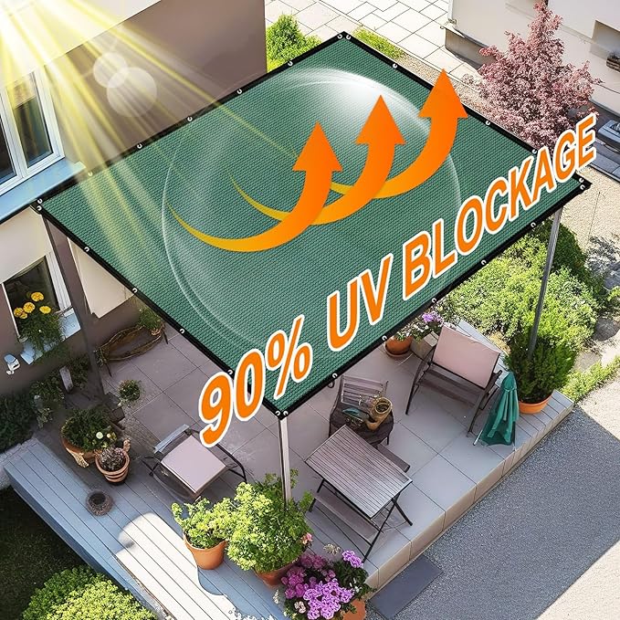 Artpuch 90% Sun Shade Cloth, 6 x 16 FT Pergola Shade Cover Canopy with Grommets, Sun Screen Fabric Tarp for Patio, Outdoor, Garden, Backyard, Green
