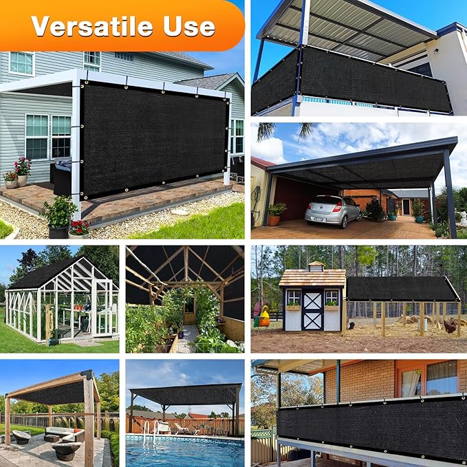 Artpuch Outdoor Pergola Shade Cover 9x19 FT Sun Shade Cloth with Grommets Black 90% UV Protection Canopy Patio Privacy Screen (Customized Available)
