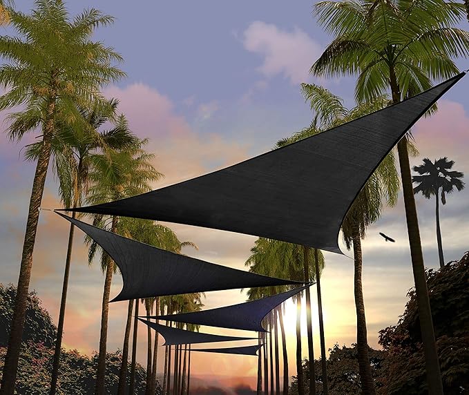 Amgo Custom Size 9' x 9' x 9' Black Triangle Sun Shade Sail UPF50+ AGTAPRT12, Order to Make Canopy Awning, 95% UV Blockage, Water & Air Permeable, Commercial Standard (We Customize)