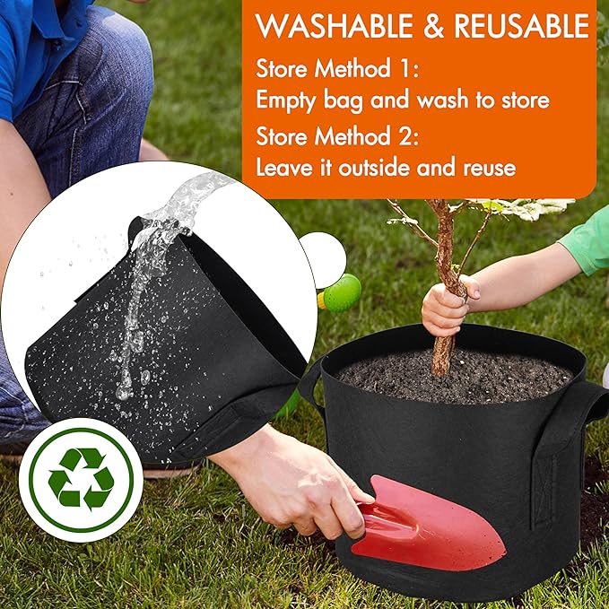 Gardzen 6-Pack 2 Gallon Grow Bags, Aeration Fabric Pots with Handles, Heavy Duty Cloth Pots for Plants