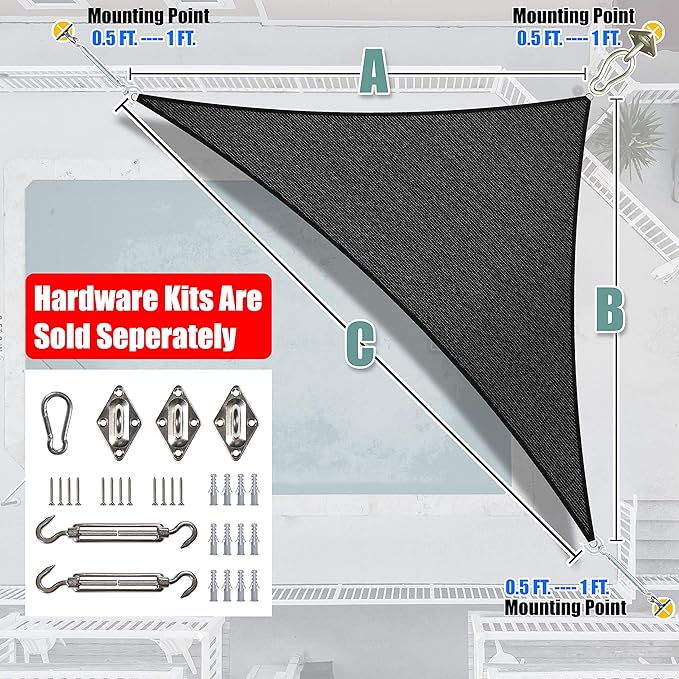 Amgo Custom Size 18' x 24' x 30' Black Right Triangle Sun Shade Sail UPF50+ AGTAPRT12, Order to Make Canopy Awning, 95% UV Blockage, Water & Air Permeable, Commercial Standard (We Customize)