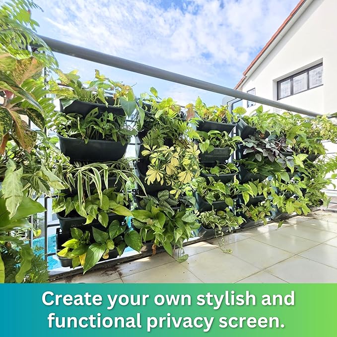 Maxona Black Color Vertical Garden Planter - 2 Pack, 13 inch Wall Mounted Planter for Patio Outdoor Decor, Home Plastic Pot Balcony Plant Vegetable Fruit Herb Hanging Pocket Holder Flowerpot